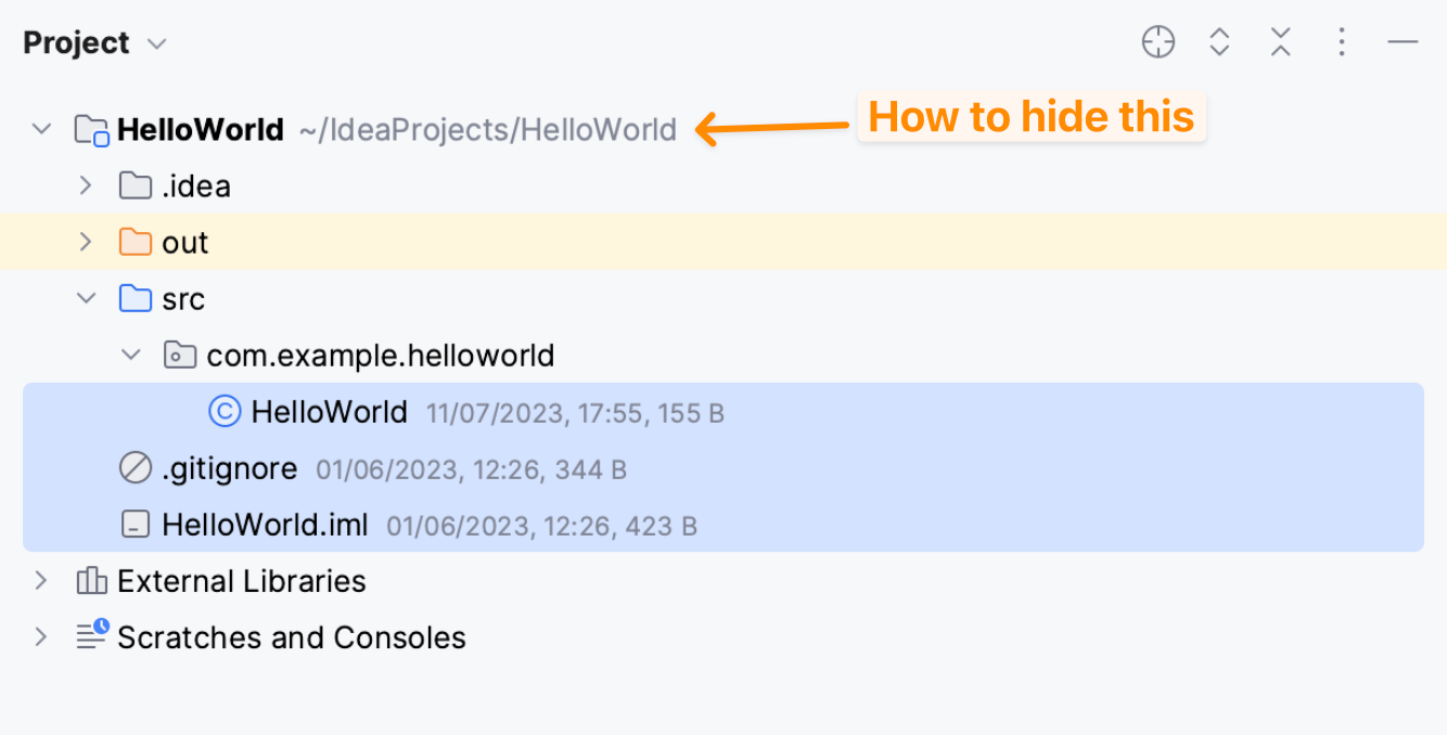 How to Hide the Path Next to your Project in IntelliJ